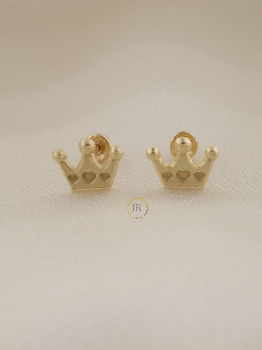 14K Solid Gold Small Crown Stud Earrings • Screw-Back Jewelry